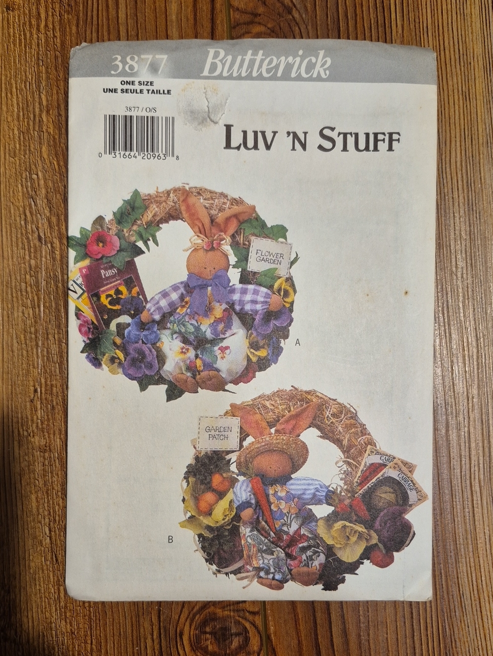 Butterick #3877 Luv 'N Stuff Decorative Bunny Wreath Sewing Pattern - Uncut